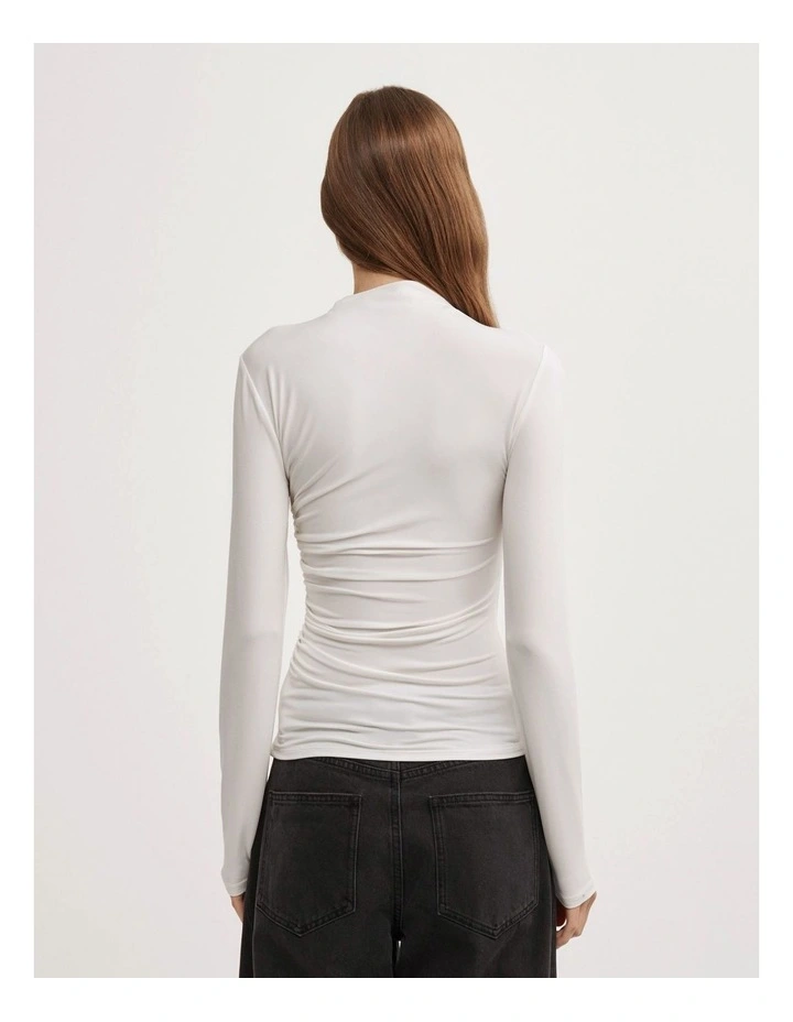 Wrap Long Sleeve Jersey Top in Fresh White image 5