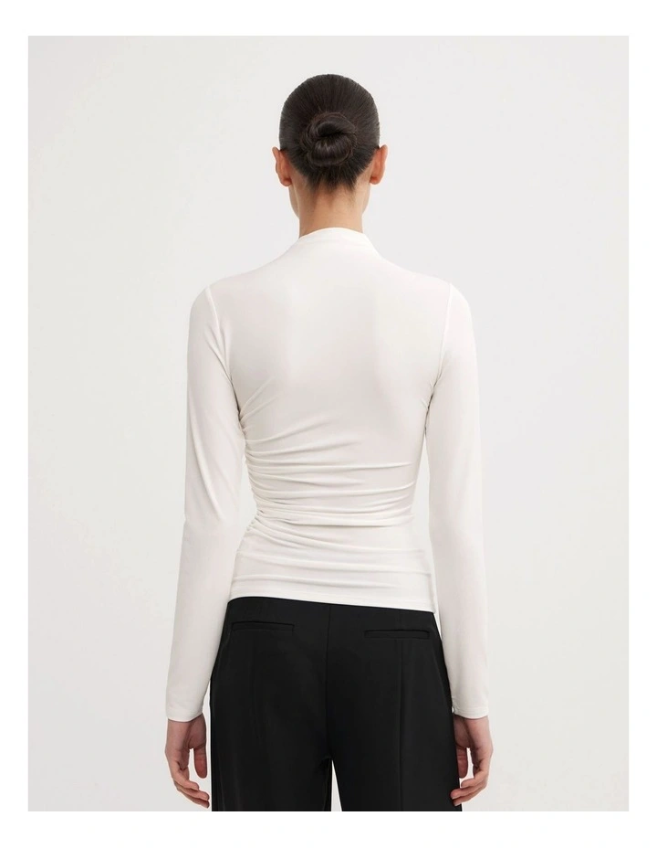Wrap Long Sleeve Jersey Top in Fresh White image 5