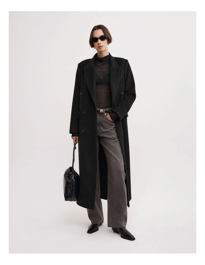 Textured Mesh Long Sleeve Top in Black image 4