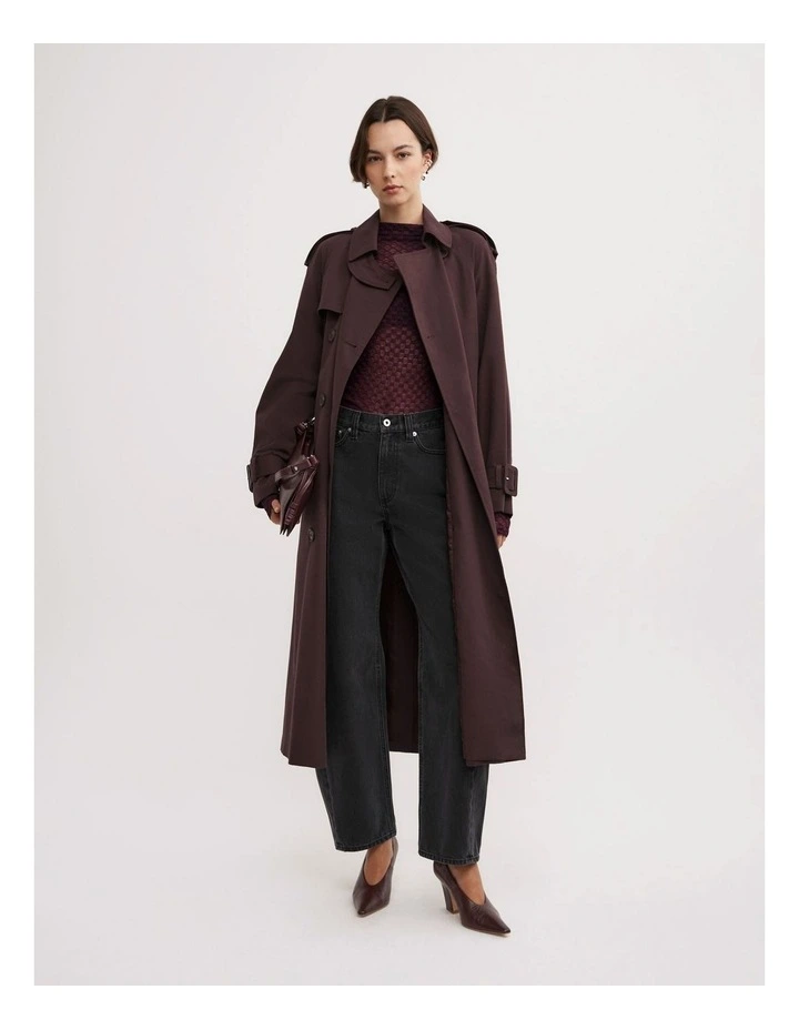 Textured Mesh Long Sleeve Top in Aubergine image 4