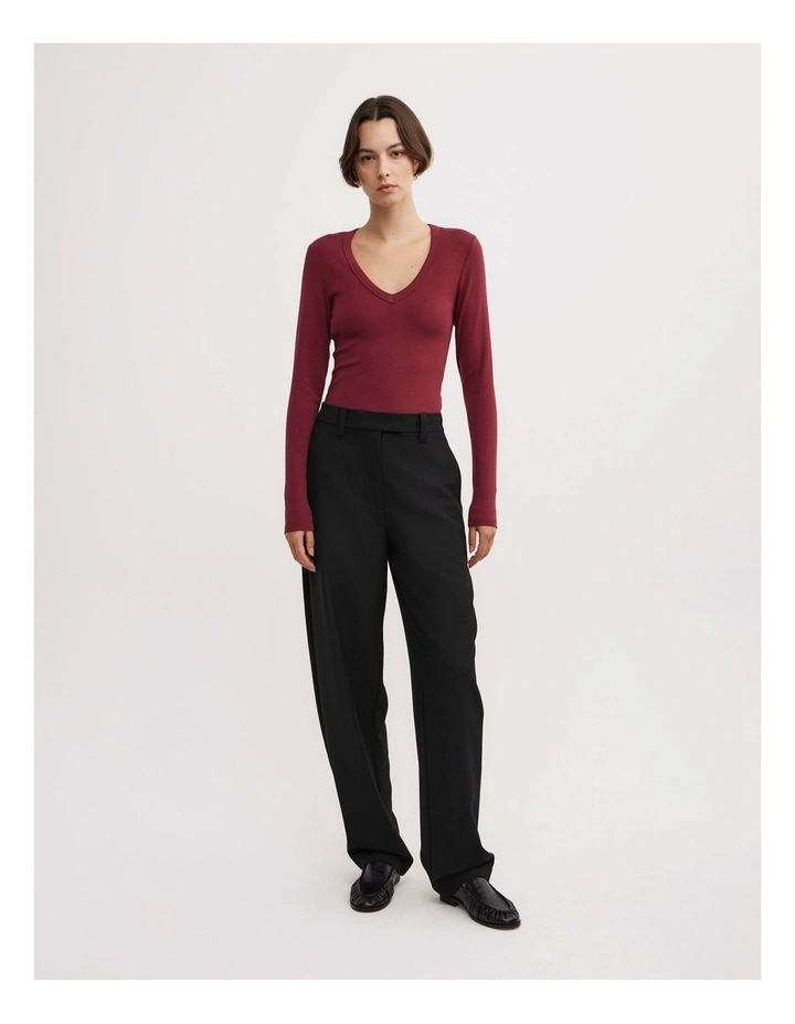 V Neck Long Sleeve Top in Ruby image 2