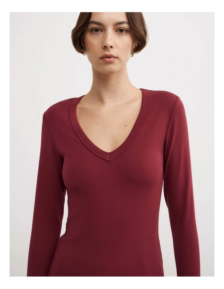 V Neck Long Sleeve Top in Ruby image 3