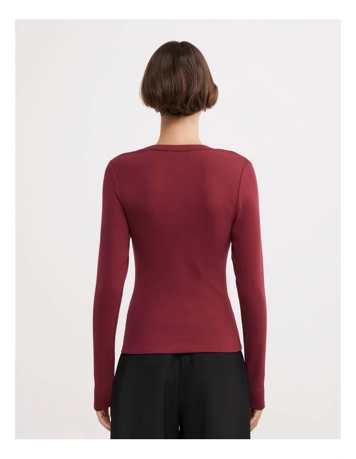 V Neck Long Sleeve Top in Ruby image 5