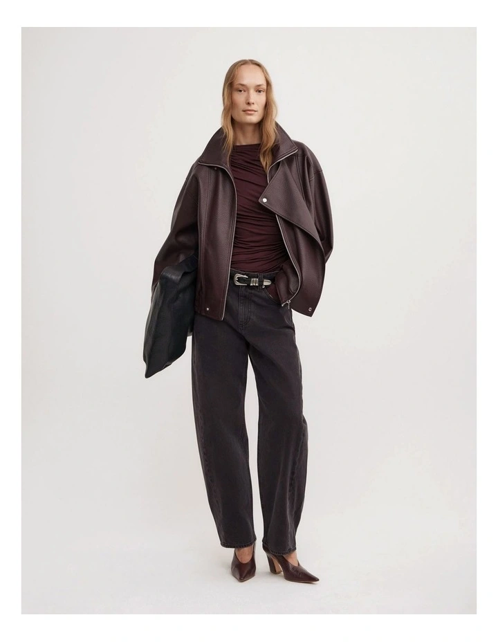 Draped Jersey Long Sleeve Top in Aubergine image 2