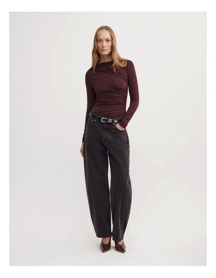 Draped Jersey Long Sleeve Top in Aubergine image 4