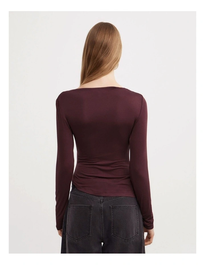 Draped Jersey Long Sleeve Top in Aubergine image 5