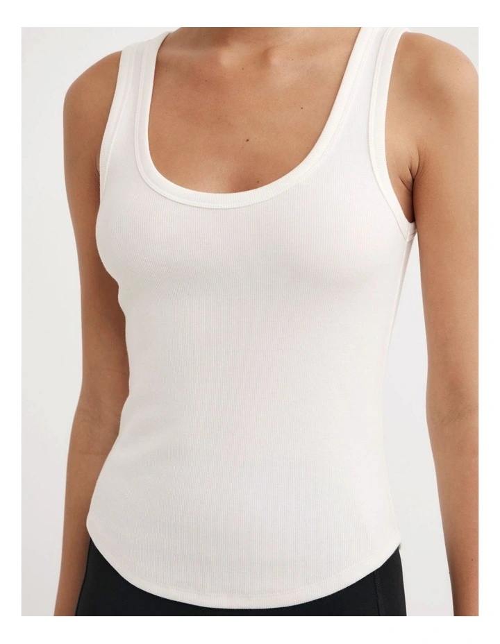 Scoop Neck Racer Tank Top in Fresh White image 4