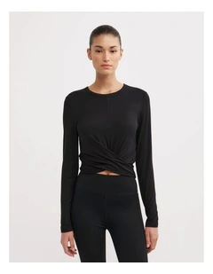 Cross Front Long Sleeve Top in Black