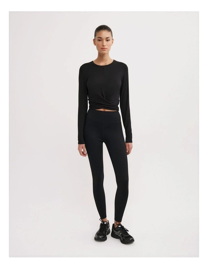 Cross Front Long Sleeve Top in Black image 2