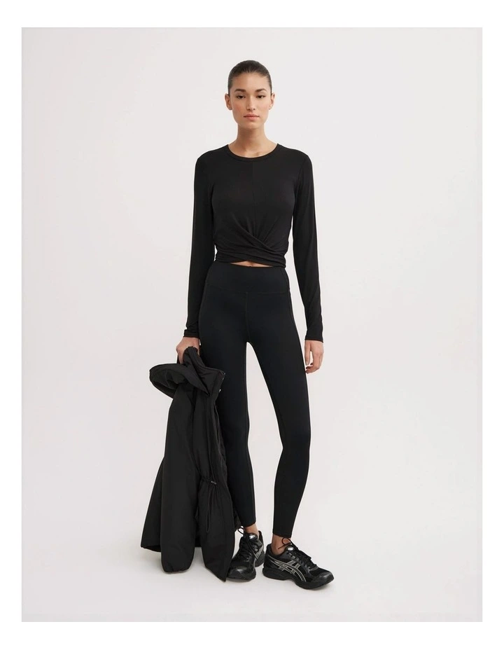 Cross Front Long Sleeve Top in Black image 4