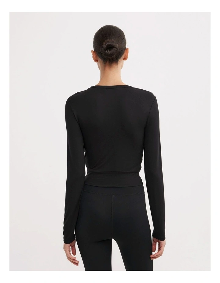 Cross Front Long Sleeve Top in Black image 5