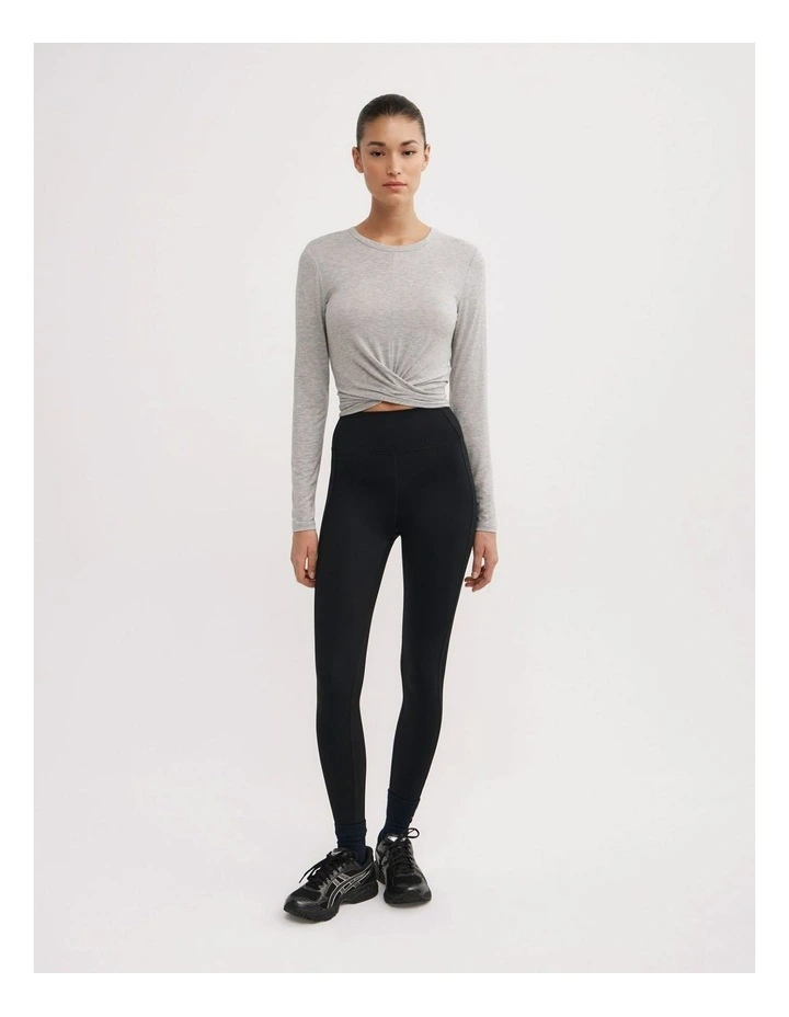 Cross Front Long Sleeve Top in Light Grey Marle image 2