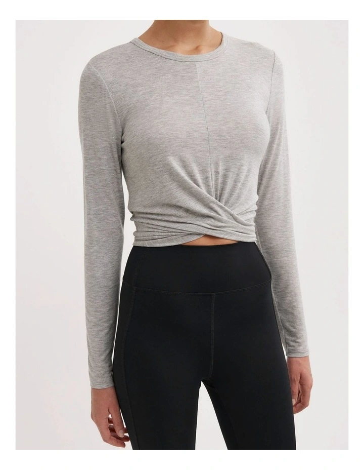 Cross Front Long Sleeve Top in Light Grey Marle image 3