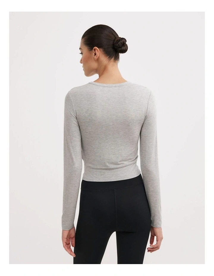 Cross Front Long Sleeve Top in Light Grey Marle image 5