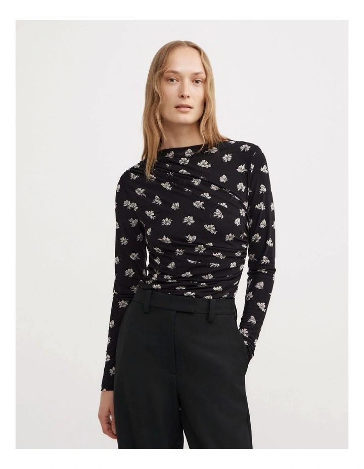 Mesh Drape Long Sleeve Top in Two Tone Floral image 1