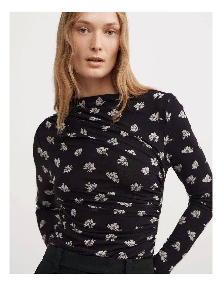 Mesh Drape Long Sleeve Top in Two Tone Floral image 3