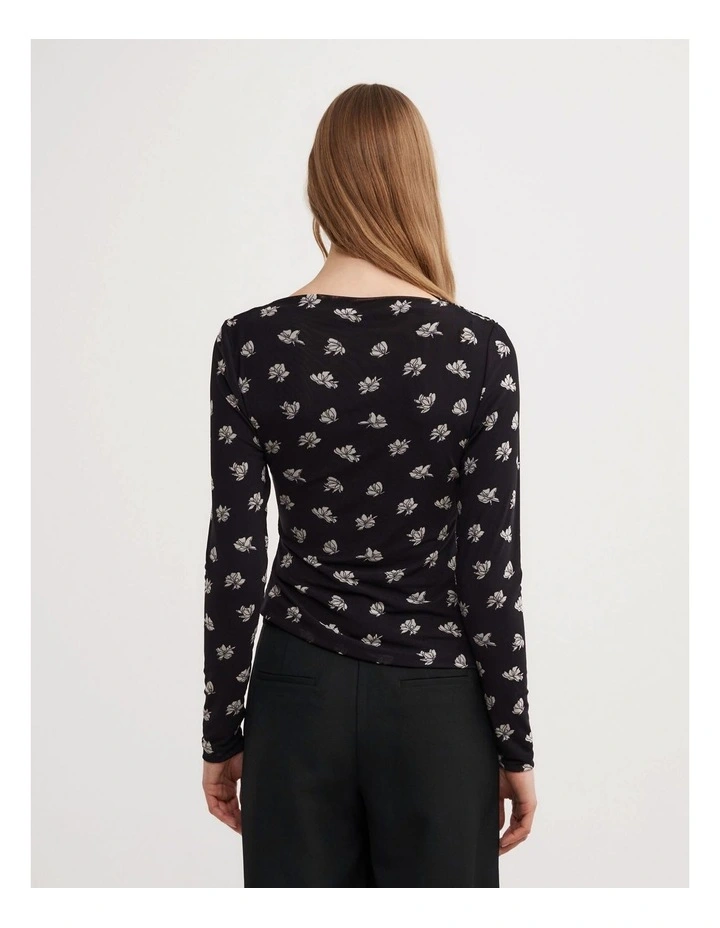 Mesh Drape Long Sleeve Top in Two Tone Floral image 5