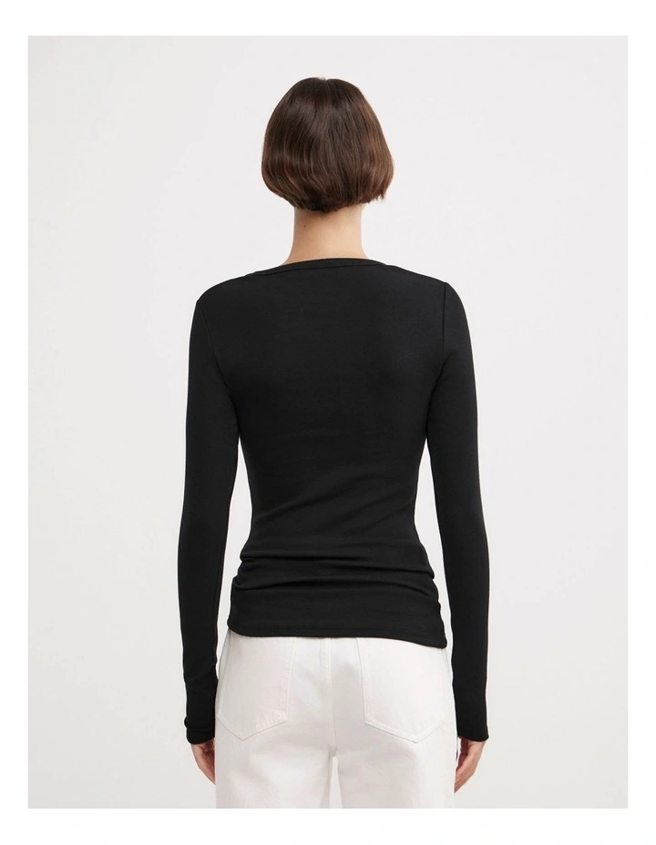 Metal Trim Long Sleeve Top in Black image 4