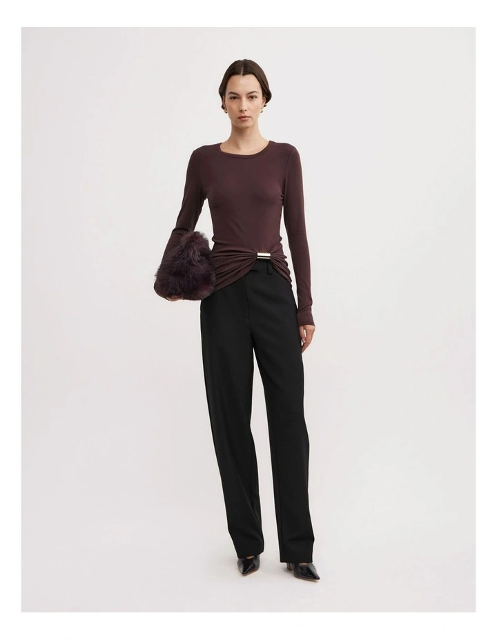Metal Trim Long Sleeve Top in Aubergine image 2