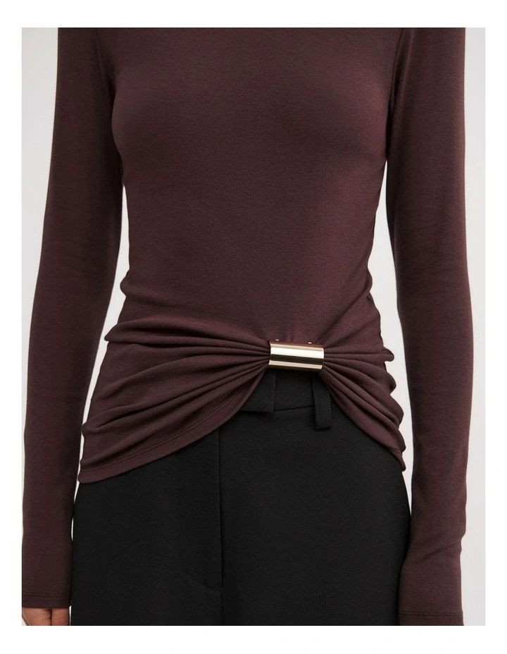 Metal Trim Long Sleeve Top in Aubergine image 3