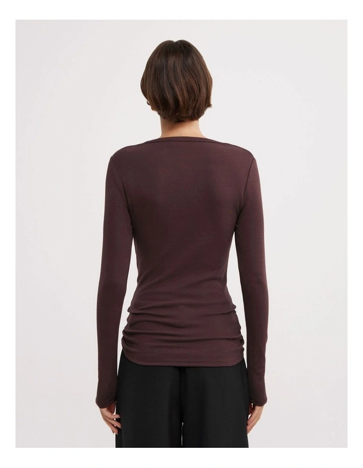 Metal Trim Long Sleeve Top in Aubergine image 4