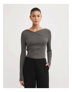 Crossover Detail Top in Charcoal Marle