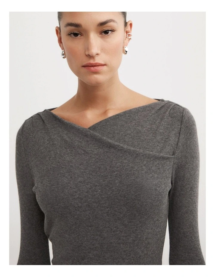 Crossover Detail Top in Charcoal Marle image 3