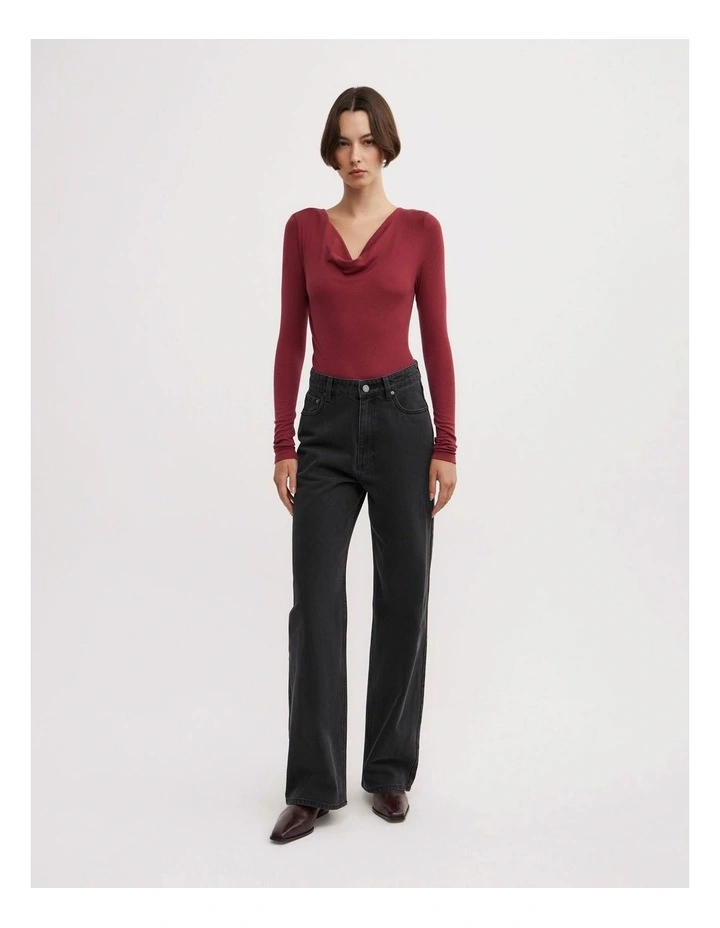 Cowl Neck Long Sleeve Top in Ruby image 2