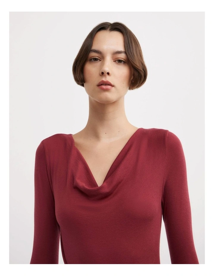 Cowl Neck Long Sleeve Top in Ruby image 3