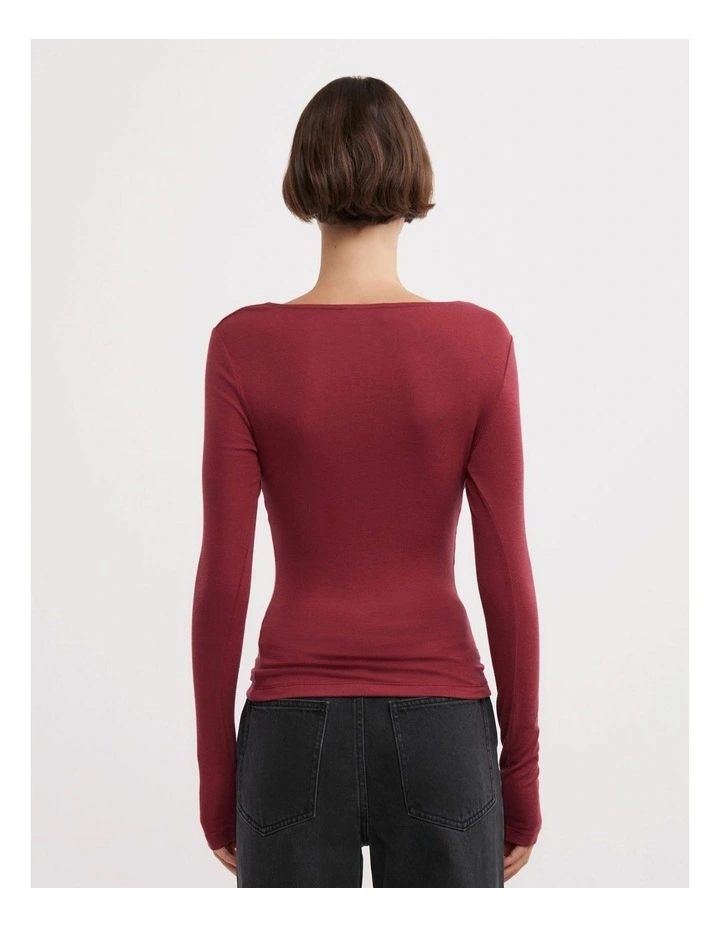 Cowl Neck Long Sleeve Top in Ruby image 5