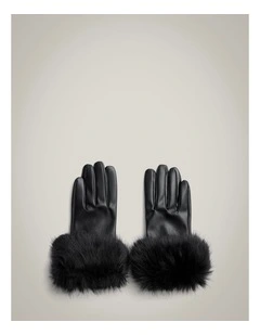 Faux Fur Gloves in Black