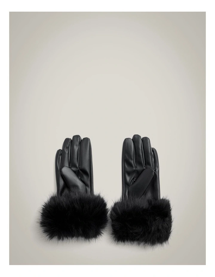 Faux Fur Gloves in Black image 5