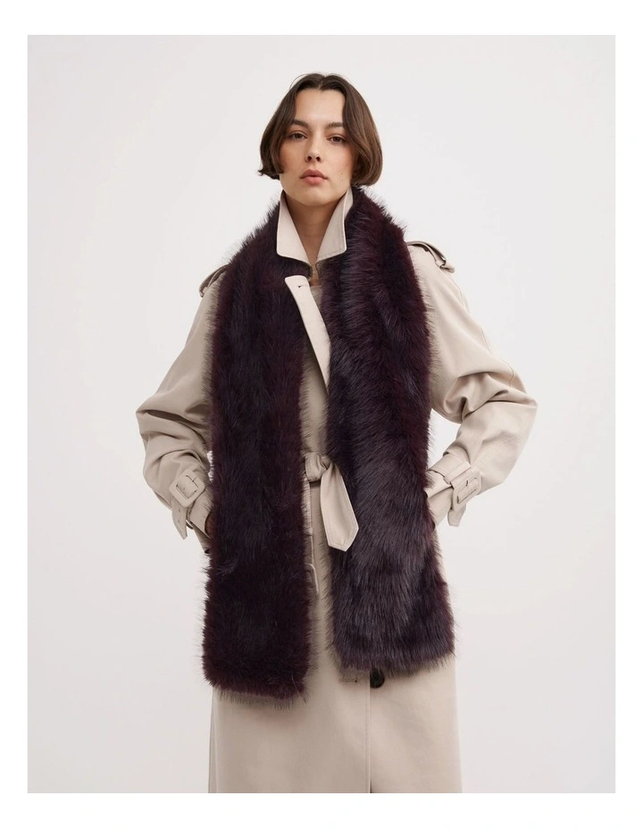 Faux Fur Scarf in Aubergine image 2