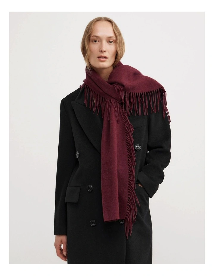 Fringe Wool Scarf in Dark Red image 2