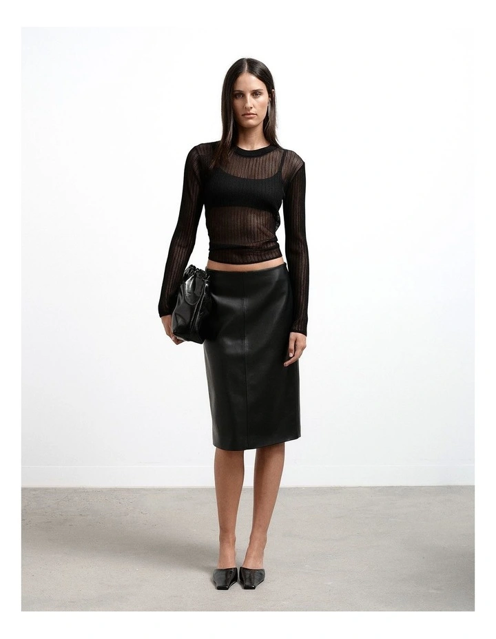 Split Back Midi Skirt in Black image 2