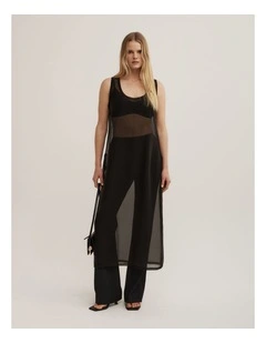 Sheer Crew Neck Tunic in Black
