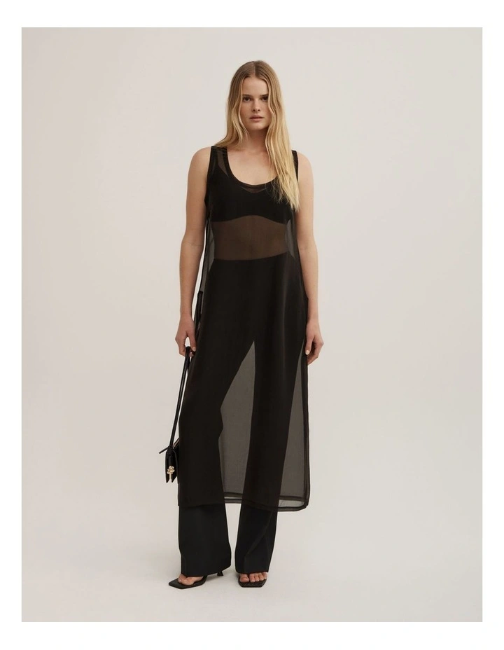 Sheer Crew Neck Tunic in Black image 1