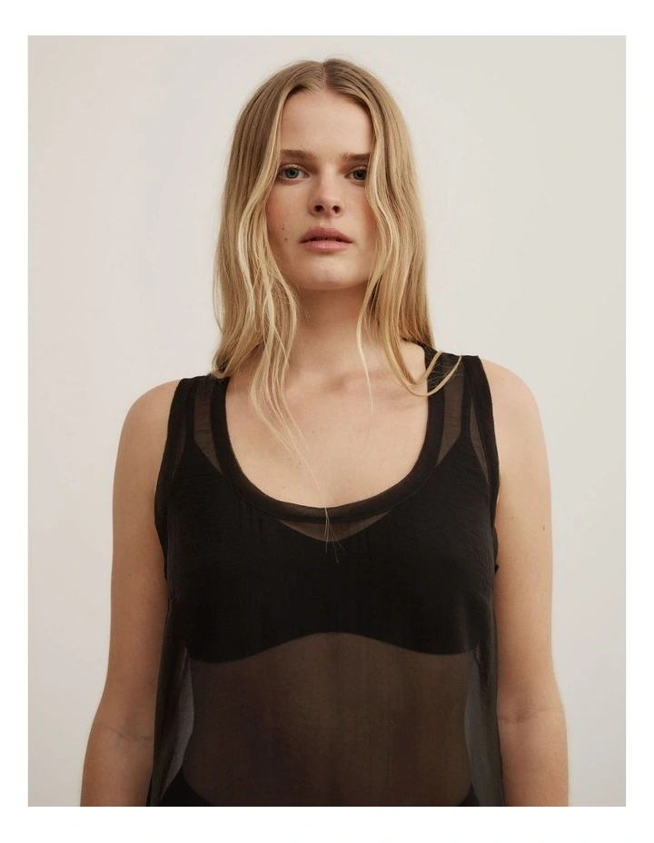 Sheer Crew Neck Tunic in Black image 3