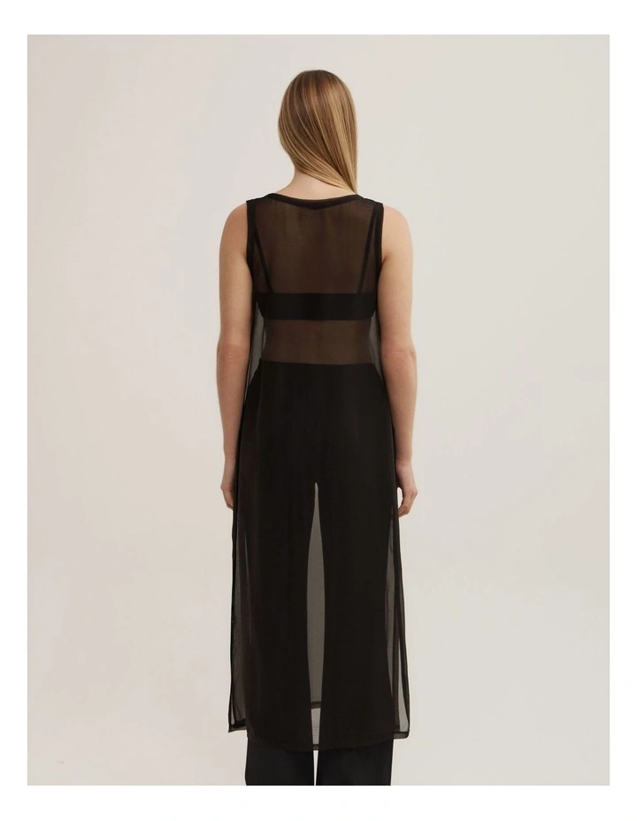 Sheer Crew Neck Tunic in Black image 5