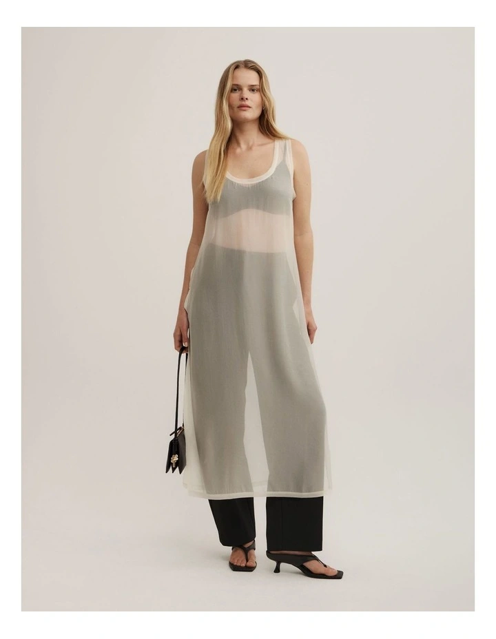 Sheer Crew Neck Tunic in Vanilla image 1