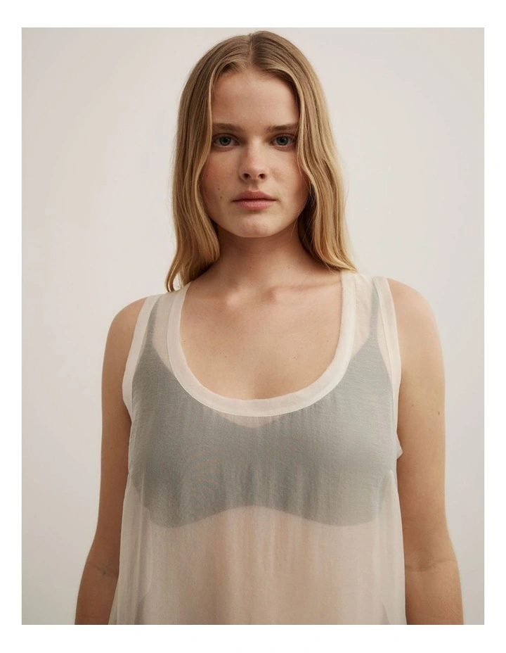 Sheer Crew Neck Tunic in Vanilla image 3