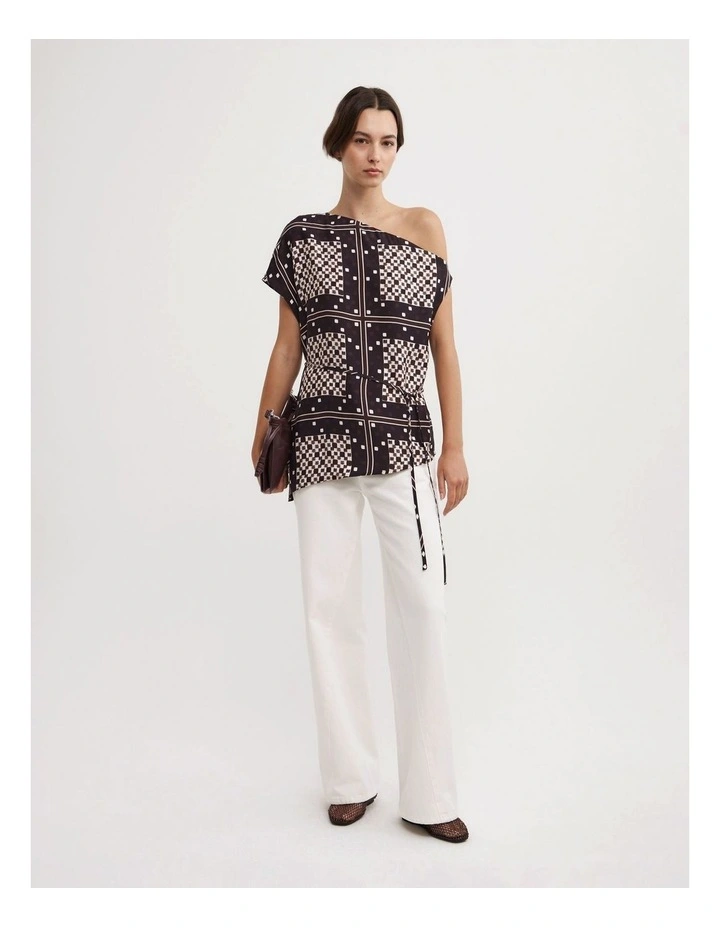 Tipped Shoulder Top in Checkered Tile Print image 2