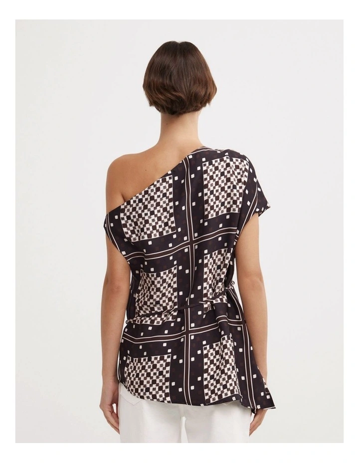 Tipped Shoulder Top in Checkered Tile Print image 6