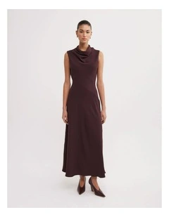 Drape Neck Maxi Dress in Aubergine