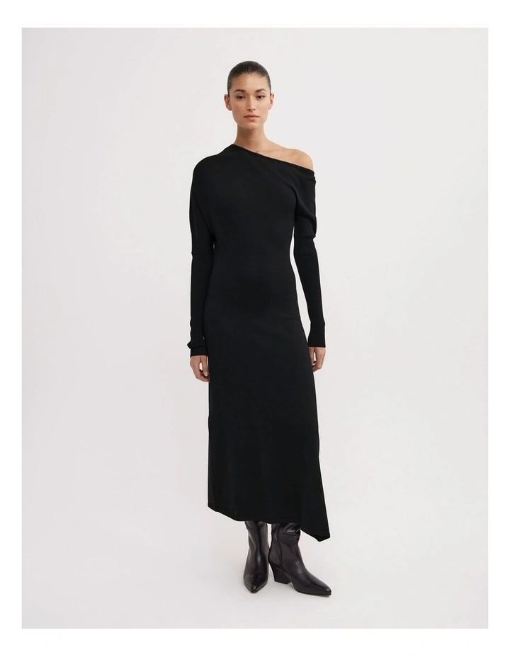 Off Shoulder Knit Dress in Black image 1