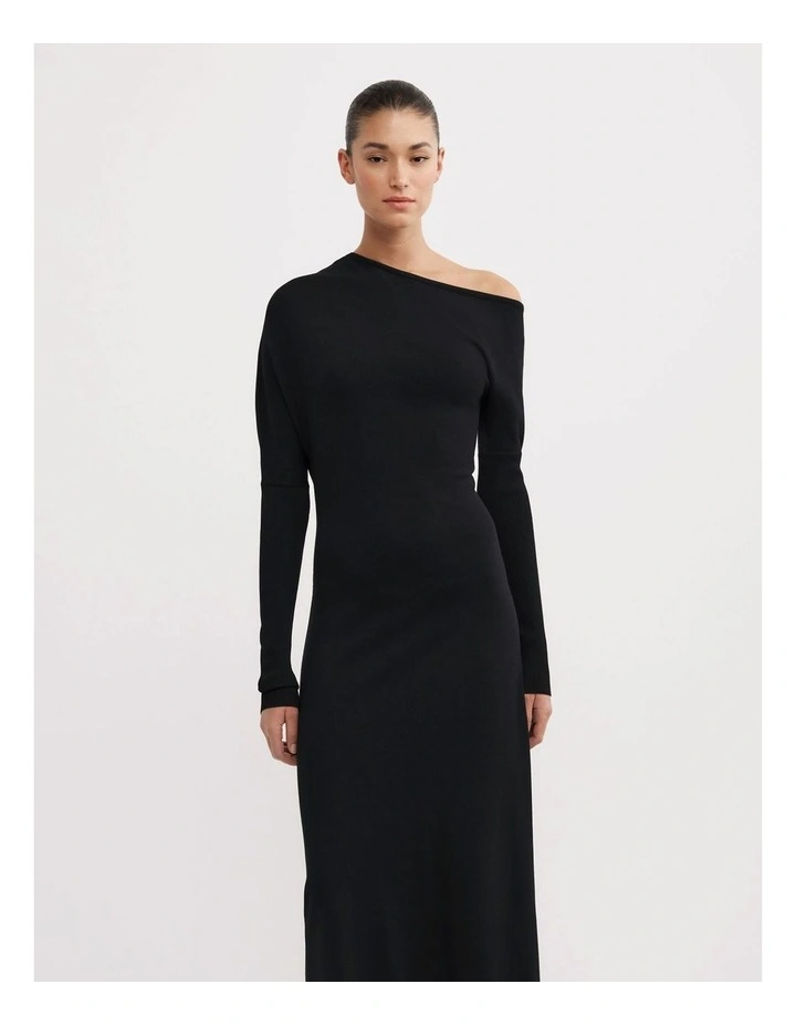 Off Shoulder Knit Dress in Black image 2