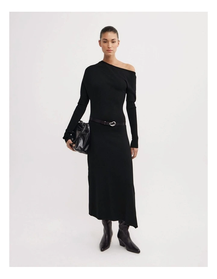 Off Shoulder Knit Dress in Black image 4