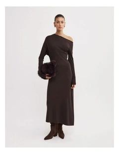 Off Shoulder Knit Dress in Espresso