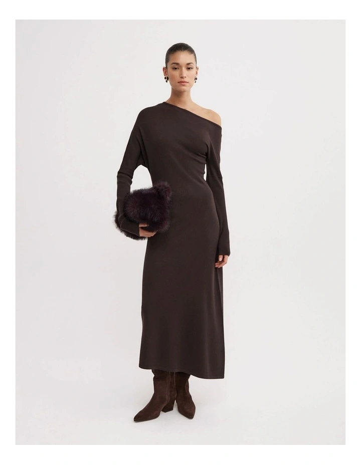 Off Shoulder Knit Dress in Espresso image 1