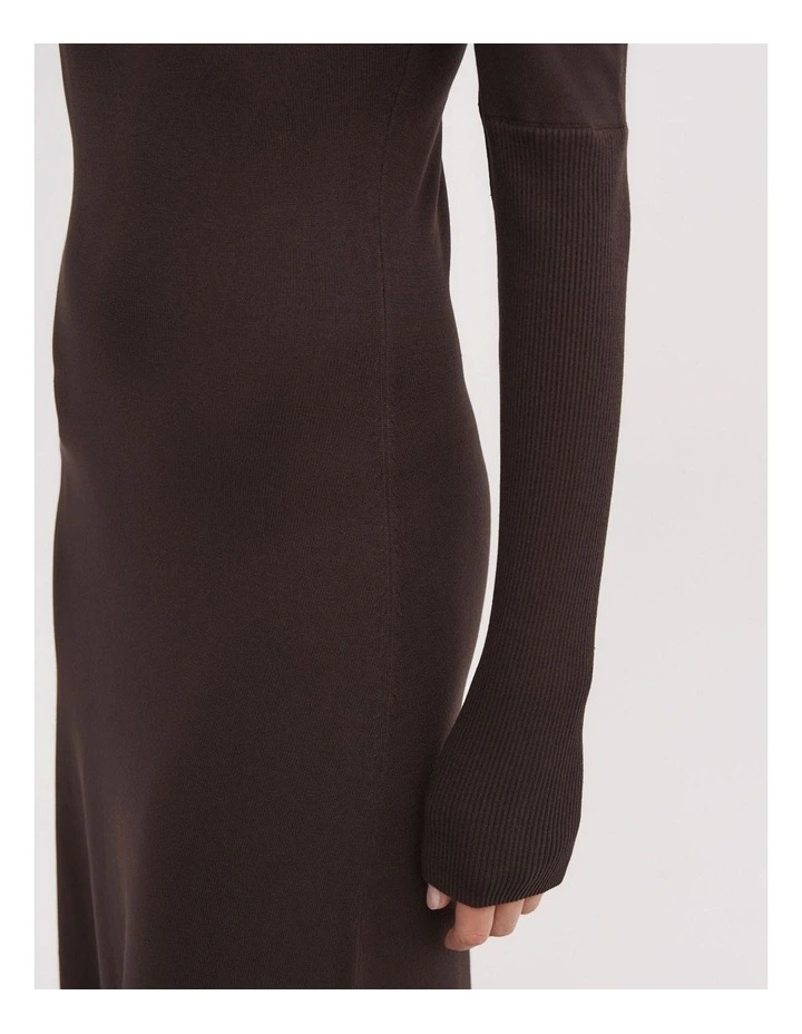 Off Shoulder Knit Dress in Espresso image 3